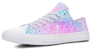 Pink Skull Pattern White Low Top Sneakers - Trendy Gothic Chic