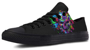 Artistic Painted Skull Black Sneakers - Premium Canvas Low-Tops