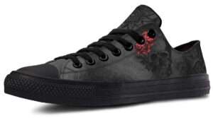 Red Rose & Black Skull Art Sneakers - Gothic Floral Low-Tops