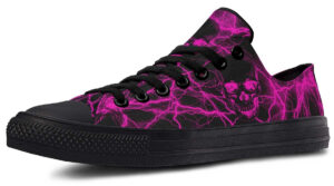 Pink Lightning Skull Art Low-Top Sneakers - Edgy Streetwear